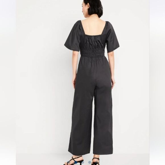 Elegant Black Jumpsuit Smocked-Waist Wide-Leg Jumpsuit Medoum Old Navy - Picture 2 of 8